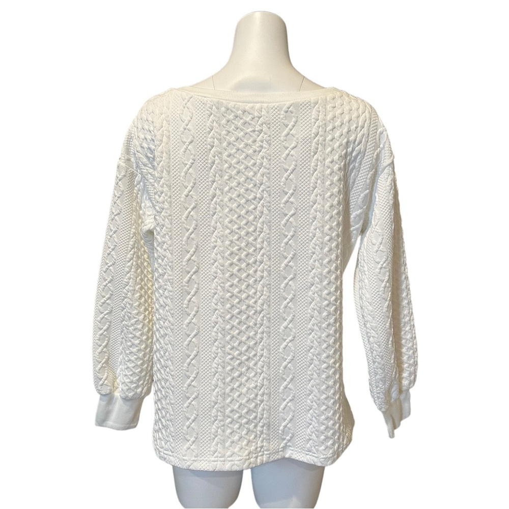 Cableknit Pullover Crew Neck Top White - Picture 4 of 5